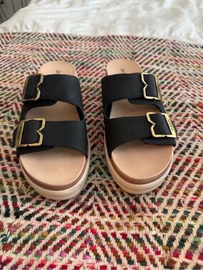 Dr. Scholl's Nice Day Max OG Black Wedge Slide Sandals Size 7 1/2